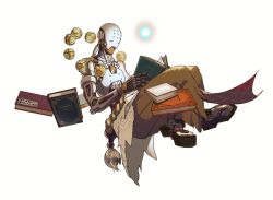 Rule 34 | 1boy, baggy pants, book, clothed robot, energy ball, floating, full body, hamau, humanoid robot, indian style, levitation, loincloth, male focus, monk, mundane utility, omnic, open book, orb, overwatch, overwatch 1, pants, pelvic curtain, reading, robot, rope, simple background, sitting, solo, white background, zenyatta (overwatch)