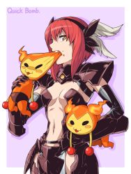 Rule 34 | armor, breasts, cleavage, headband, highres, minerva (p&amp;d), puzzle &amp; dragons, red hair, taiko no tatsujin, yellow eyes