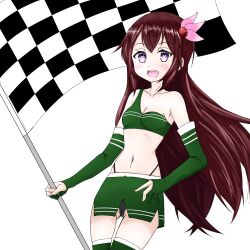 Rule 34 | 1girl, black panties, breasts, cameltoe, checkered flag, cleavage, flag, highres, kantai collection, kisaragi (kancolle), medium breasts, panties, race queen, underwear