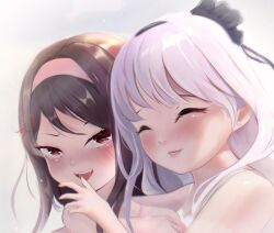 Rule 34 | 2girls, blush, closed eyes, couple, highres, hug, long hair, multiple girls, non-web source, wife and wife, yuri