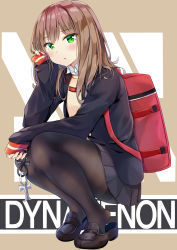 Rule 34 | 1girl, ankh, bag, black footwear, black jacket, black pantyhose, black skirt, blazer, blush, brown hair, collared shirt, commentary request, copyright name, full body, green eyes, gridman universe, hand up, highres, ikarosu, jacket, loafers, long hair, long sleeves, looking at viewer, minami yume, open clothes, open jacket, pantyhose, parted lips, pleated skirt, school uniform, shirt, shoes, skirt, sleeves past wrists, solo, squatting, ssss.dynazenon, sweater vest, tiptoes, white shirt