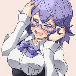 Rule 34 | crying, crying with eyes open, digimon, digimon story: cyber sleuth, glasses, mikagura mirei, purple eyes, purple hair, short hair, tears