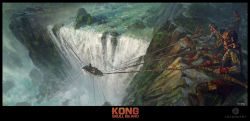 Rule 34 | boat, bodypaint, concept art, dennis chan, hieroglyphics, highres, iwi, king kong (series), legendary pictures, monsterverse, multiple boys, nature, official art, rope, tattoo, teamwork, topless, tribal, tribal tattoo, warrior, water, watercraft, waterfall, weapon