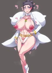 Rule 34 | 1girl, black hair, breasts, chickenandtiger, cleavage, creatures (company), diantha (pokemon), game freak, highres, huge breasts, large breasts, long hair, nintendo, nipples, pokemon, tagme