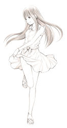 Rule 34 | 1girl, long hair, monochrome, original, sandals, sketch, skirt, solo, traditional media, yoshitomi akihito