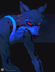 Rule 34 | 1boy, absurdres, angry, artist name, beastars, blood, blood on face, colored sclera, furry, furry male, glowing, glowing eyes, grey background, highres, legoshi, male focus, red sclera, solo, tank top, topless male, upper body, wolf boy, zigong