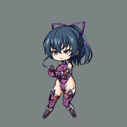 Rule 34 | 1girl, alternate costume, animated, animated gif, bare shoulders, bodysuit, boots, breasts, chibi, collaboration, covered navel, curvy, fighting stance, full body, green eyes, hair ribbon, high heel boots, high heels, high ponytail, highleg, highleg leotard, igawa asagi, large breasts, leotard, lilith-soft, long hair, looking to the side, lowres, mist train girls, official art, purple bodysuit, revealing clothes, ribbon, shiny clothes, shiny skin, simple background, skin tight, skindentation, solo, standing, taimanin (series), taimanin asagi, thighhighs, thong leotard, transparent background, wide hips