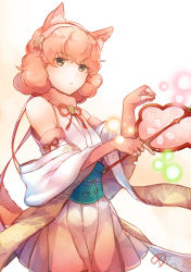 Rule 34 | 1girl, absurdres, animal ears, bare shoulders, brown eyes, cat ears, cat tail, cosplay, curly hair, elbow gloves, fake animal ears, fake tail, fingerless gloves, fire emblem, fire emblem echoes: shadows of valentia, fire emblem fates, fire emblem heroes, fur trim, genny (fire emblem), gloves, hair ornament, hairband, highres, holding, japanese clothes, nintendo, pink gloves, pink hair, ribbon, sakura (fire emblem), sakura (fire emblem) (cosplay), sleeveless, solo, tail, tarayuki