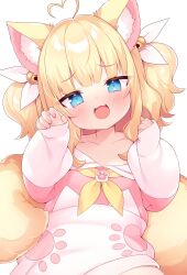Rule 34 | 1girl, :d, absurdres, animal ear fluff, animal ears, blonde hair, blue eyes, cat ears, cat girl, cat tail, child, chiyu (vtuber), commission, fang, highres, indie virtual youtuber, its chiyu, long sleeves, medium hair, msp sammy, open mouth, puffy long sleeves, puffy sleeves, second-party source, skeb commission, sleeves past wrists, smile, smug, tail, two side up, virtual youtuber