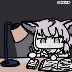 Rule 34 | 1girl, ahoge, animal ears, animated, animated gif, arknights, book, lamp, lowres, notebook, pencil, seseren, writing