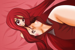 Rule 34 | 1girl, bad proportions, breast tattoo, breasts, cleavage, dress, fairy tail, female focus, flare corona, highres, large breasts, lucky-jj, nipples, red eyes, red hair, solo, tattoo, wide hips