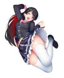 Rule 34 | 1girl, ;d, bad id, bad pixiv id, black hair, blue eyes, bow, bowtie, breasts, full body, hair ornament, hairclip, loafers, long hair, looking at viewer, medium breasts, nijisanji, one eye closed, open mouth, pleated skirt, ryuji (ikeriu), shoes, skirt, smile, solo, teeth, thighhighs, transparent background, tsukino mito, tsukino mito (1st costume), virtual youtuber, white thighhighs