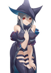 Rule 34 | 1girl, :o, absurdres, arknights, bare shoulders, black headwear, black pants, blue nails, breasts, clothing cutout, cowboy shot, detached sleeves, hair between eyes, hand on own chest, hand on own thigh, highres, large breasts, leaning forward, long hair, nail polish, open mouth, pants, red eyes, short sleeves, silver hair, simple background, skadi (arknights), skadi (elite ii) (arknights), solo, thigh cutout, very long hair, white background, yueyue no hand
