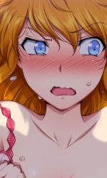 Rule 34 | 00s, 1girl, blue eyes, blush, bow, close-up, evangelion: 2.0 you can (not) advance, hairu, looking away, neon genesis evangelion, nervous, nose blush, off shoulder, orange hair, pov, rebuild of evangelion, shadow, solo, souryuu asuka langley, sweat, tsundere, wavy mouth