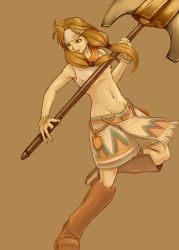 Rule 34 | 1girl, axe, female focus, final fantasy, final fantasy tactics, geomancer (fft), simple background, solo, warrior, weapon