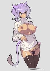 Rule 34 | 10s, 1girl, :&lt;, absurdres, animal ears, black panties, black thighhighs, blue eyes, blush, breastless clothes, breasts, breasts out, cat ears, cat girl, cat tail, cleavage cutout, clothing cutout, cowboy shot, cropped legs, cum, ejaculation, erection, final fantasy, final fantasy xiv, futanari, handsfree ejaculation, highres, huge nipples, large breasts, large penis, looking at viewer, meme attire, miqo&#039;te, nipples, no bra, open-chest sweater, open m/, panties, penis, purple hair, ribbed sweater, short hair, solo, sweater, tail, testicles, thighhighs, tomoyuki kotani, turtleneck, two side up, uncensored, underwear