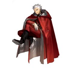 Rule 34 | 1boy, archer (fate), belt, black collar, black footwear, boots, coat, collar, fate/extra, fate/stay night, fate (series), full body, gloves, grey hair, hand on own leg, highres, hood, hooded coat, looking at viewer, male focus, military, military uniform, no bangs, official alternate costume, official art, overcoat, pants, promotional art, red coat, red pants, smile, solo, tachi-e, transparent background, uniform, v-shaped eyebrows, wada arco, white gloves
