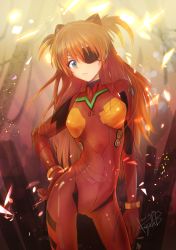 Rule 34 | 1girl, 2021, absurdres, bodysuit, breasts, brown hair, dated, evangelion: 3.0 you can (not) redo, expressionless, eyepatch, hand on own hip, highres, kagalli, long hair, medium breasts, neon genesis evangelion, plugsuit, rebuild of evangelion, red bodysuit, shiny clothes, solo, souryuu asuka langley
