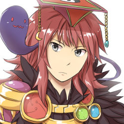 Rule 34 | 1boy, closed mouth, commentary request, expressionless, fur collar, ghost, grey eyes, hat, long hair, looking at viewer, male focus, natsuya (kuttuki), pink hair, qingdai guanmao, ragnarok online, simple background, solo, sorcerer (ragnarok online), upper body, white background