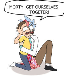 Rule 34 | adult swim, body horror, english text, guro, mortimer smith, morty smith, organs, rick and morty, rick sanchez, shoes, tagme, white background