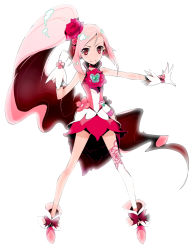 Rule 34 | 10s, 1girl, boots, brooch, choker, cure flower, eyelashes, flower, gloves, hair flower, hair ornament, hanasaki kaoruko, heart, heart brooch, heartcatch precure!, highres, jewelry, knee boots, legs, long hair, magical girl, pink hair, ponytail, precure, red eyes, red flower, red rose, ribbon, rose, sasagawa kureo, shoes, single thighhigh, solo, thighhighs, very long hair, white background