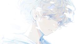 1boy 43_pon bad_id bad_twitter_id blue_eyes expressionless grey_hair hair_between_eyes highres male_focus original parted_lips portrait short_hair simple_background solo white_background