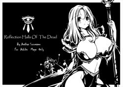 Rule 34 | 1girl, blush, breasts, cape, cleavage, english text, engrish text, greyscale, high contrast, huge breasts, jaina proudmoore, lich king, monochrome, nefarian, ranguage, staff, warcraft, world of warcraft