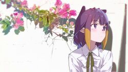 Rule 34 | 1girl, flat chest, flower, from side, gradient hair, highres, hololive, hololive english, holomyth, multicolored hair, ninomae ina&#039;nis, ninomae ina&#039;nis (artist), non-web source, petals, pointy ears, purple hair, sidelocks, solo, virtual youtuber