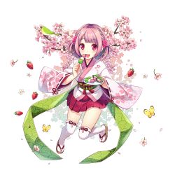Rule 34 | 1girl, :d, absurdres, animal, bad id, bad pixiv id, bird, blush, braid, bug, butterfly, cherry blossom print, cherry blossoms, commentary request, dango, floral print, flower, food, fruit, full body, hair flower, hair ornament, highres, holding, holding plate, insect, japanese clothes, kimono, looking at viewer, obi, open mouth, original, personification, petals, pink eyes, pink hair, pink kimono, plate, pleated skirt, print kimono, purple eyes, red ribbon, red skirt, ribbon, ribbon-trimmed legwear, ribbon-trimmed sleeves, ribbon trim, sakura chiyo (konachi000), sandals, sanshoku dango, sash, short hair, short kimono, skirt, smile, solo, strawberry, tabi, teeth, thighhighs, transparent background, twitter username, upper teeth only, wagashi, white thighhighs, zouri