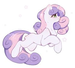 Rule 34 | 1girl, from side, grach449, green eyes, horns, long hair, multicolored hair, my little pony, my little pony: friendship is magic, no humans, pink hair, purple hair, simple background, single horn, solo, sweetie belle, two-tone hair, unicorn, white background, white fur