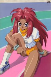 Rule 34 | 1990s (style), 1girl, battle athletes, dai undokai, gym uniform, red hair, retro artstyle, running track, solo, tanya natdhipytadd, track and field