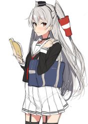 Rule 34 | 1girl, amatsukaze (kancolle), bag, blush, book, choker, closed mouth, cowboy shot, dress, gloves, grey hair, hairband, hat, holding, itsui (dihydrogenmonoxid), kantai collection, long hair, looking at viewer, looking to the side, mini hat, school bag, school uniform, see-through, serafuku, short dress, simple background, sketch, solo, suspenders, thighhighs, two side up, white background, white gloves, yellow eyes, zettai ryouiki