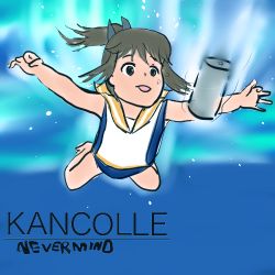 Rule 34 | 1girl, brown hair, deathduck, depth charge, hair ornament, i-401 (kancolle), in water, kantai collection, looking at viewer, lowres, nevermind, nirvana (band), one-piece swimsuit, parody, pool, school uniform, serafuku, sleeveless, swimsuit, underwater