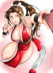 Rule 34 | 1girl, breasts, cleavage, fan, fatal fury, large breasts, ponytail, shiranui mai, snk, solo, the king of fighters