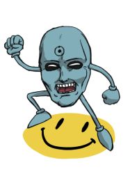 Rule 34 | 1boy, :d, blue theme, dc comics, dr. manhattan, facial mark, gaogaoboo, looking at viewer, male focus, open mouth, smile, smiley face, solo, watchmen, what