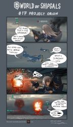Rule 34 | 1girl, 4koma, ahoge, aircraft, btd-1 destroyer, censored, censored text, closed eyes, cloud, cloudy sky, comic, commentary, dated, emphasis lines, english commentary, explosion, gameplay mechanics, grey hair, grozovoi (greythorn032), highres, holding, long hair, machinery, mast, motion lines, mushroom cloud, nuclear weapon, ocean, original, ryan greythorn, school uniform, serafuku, shirt, signature, sky, smoke, smokestack, solo, speech bubble, striped clothes, striped shirt, telnyashka, torpedo launcher, turret, water, weapon of mass destruction, world of warships