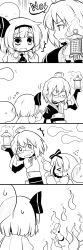 Rule 34 | &gt; &lt;, 1boy, 1girl, 4koma, ^^^, absurdres, ahoge, ascot, boots, bow, chibi, clenched hands, comic, crying, curiosities of lotus asia, english text, closed eyes, fingerless gloves, flying sweatdrops, futa (nabezoko), ghost, glasses, gloves, greyscale, hair bow, hair ornament, hairband, height difference, highres, hitodama, holding, juliet sleeves, konpaku youmu, konpaku youmu (ghost), lantern, long sleeves, looking at another, monochrome, morichika rinnosuke, o o, on ground, open mouth, pants, pouch, puffy sleeves, reaching, rectangular mouth, rimless eyewear, running, short hair, sweatdrop, tears, touhou, wavy mouth, wide sleeves