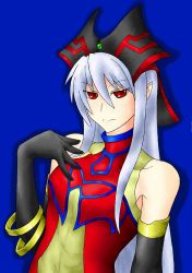 Rule 34 | dress, duel monster, gloves, jewelry, long hair, pataneet, pointy ears, red eyes, ruin, queen of oblivion, white hair, yu-gi-oh!, yuu-gi-ou, yu-gi-oh! duel monsters