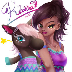 Rule 34 | 1girl, animal crossing, artist name, bare shoulders, breasts, brown hair, character name, cleavage, creature and personification, dark-skinned female, dark skin, earrings, facial mark, furry, furry female, graphite (medium), green eyes, horse, hotora (hot5iger), jewelry, lipstick, long hair, makeup, mechanical pencil, multicolored hair, nintendo, pencil, personification, ponytail, purple hair, reneigh (animal crossing), solo, star (symbol), traditional media, two-tone hair, white background