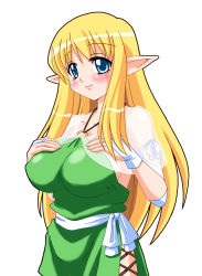 Rule 34 | 00s, artist request, blonde hair, blue eyes, blush, breasts, halterneck, large breasts, long hair, non-web source, pointy ears, solo, tiffania westwood, zero no tsukaima