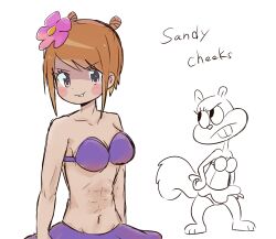 abs bikini bra brown_hair buck_teeth eyelashes flower humanization medium_hair minoru_(nezumiisya) nickelodeon panties paramount_pictures purple_bra purple_skirt sandy_cheeks skirt spongebob_squarepants_(series) squirrel swimsuit tail teeth tomboy underwear