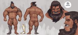 Rule 34 | 1boy, abs, arms at sides, bara, barod (theorcbard), beard, brown hair, character sheet, chivo (kalchivo), commission, completely nude, cropped shoulders, dark-skinned male, dark skin, expressions, facial hair, flaccid, from behind, full beard, full body, girthy penis, grin, hairy, highres, large pectorals, long beard, looking at viewer, male focus, mature male, medium hair, multiple views, muscular, muscular male, navel, navel hair, nipples, nude, orc, original, pectorals, penis, profile, prosthesis, prosthetic leg, second-party source, smile, sparse arm hair, sparse chest hair, sparse leg hair, sparse navel hair, standing, stomach, strongman waist, thick beard, thick eyebrows, thick mustache, thick thighs, thighs, tusks