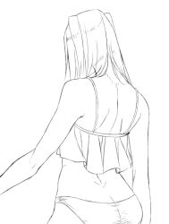 Rule 34 | 1girl, ass, bad id, bad pixiv id, camisole, ergo proxy, greyscale, long hair, monochrome, panties, re-l mayer, simple background, solo, torisoboro, underwear, white background