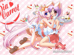 Rule 34 | 00s, 1990s (style), 2005, 2girls, animal ears, ass, bent over, blush, bow, bra, braid, breasts, cake, carrot, cat ears, cat tail, cherry, cleavage, dessert, food, food-themed clothes, fruit, gloves, hair bow, high heels, imminent kiss, isaka koharu, kiss, lingerie, long hair, minase lin, multiple girls, one eye closed, panties, pastry, pia carrot (series), pia carrot e youkoso!!, pink eyes, pink hair, pink panties, purple eyes, purple hair, rabbit ears, retro artstyle, shirakuwa sumi, shoes, sitting, skirt, small breasts, tail, tongue, tray, twin braids, twintails, underwear, very long hair, waitress, white gloves, wings, wink, yuri