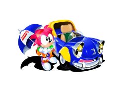 Rule 34 | 1girl, amy rose, blue car, bmp-to-png conversion, female focus, furry, furry female, gloves, green shirt, hedgehog, hedgehog ears, hedgehog girl, holding, holding umbrella, non-web source, official art, orange skirt, pink fur, shirt, shoes, simple background, skirt, solo, sonic (series), standing, umbrella, white background, white gloves