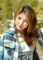 Rule 34 | 1girl, asian, cherry blossoms, flannel, flannel shirt, long hair, outdoors, photo (medium), solo, souma akane, tagme