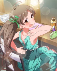 Rule 34 | 10s, 1girl, ahoge, artist request, brown eyes, brown hair, dress, floral print, hakozaki serika, idolmaster, idolmaster million live!, musical note, official art, open mouth, print dress, solo, twintails, unzipped, wavy mouth, zipper