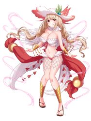 Rule 34 | 1girl, back bow, bangle, bikini, blonde hair, blush, borzoi, bow, bracelet, bracer, braid, breasts, brown footwear, cleavage, commentary request, commission, feathered wings, full body, hat, heart, highres, jewelry, large bow, large breasts, leaf hat ornament, long hair, looking at viewer, medium bangs, mio1030, mismatched bikini, navel, open mouth, pigeon-toed, pink hat, ragnarok online, red bikini, red bow, red eyes, sandals, shiny skin, simple background, skeb commission, smile, solo, sun hat, swimsuit, twin braids, very long hair, wanderer (ragnarok online), white background, white bikini, white hat, white wings, wings