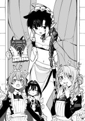 Rule 34 | ..., 4girls, a:n (angrynum), alternate costume, animal ears, antlers, ao-chan (ninomae ina&#039;nis), apron, blunt bangs, blush, book, braid, braided ponytail, branch, butler, cat ears, cellphone, ceres fauna, commentary, curtains, dressing room, embarrassed, enmaided, fake animal ears, flat chest, floating, floating book, floating object, flower knot, flying sweatdrops, formal, greyscale, halo, high ponytail, highres, holding, holding phone, hololive, hololive english, horns, juliet sleeves, long hair, long skirt, long sleeves, looking to the side, lowleg, lowleg skirt, maid, maid apron, maid headdress, micro bra, mole, mole under eye, monochrome, multiple girls, nanashi mumei, ninomae ina&#039;nis, one side up, ouro kronii, phone, pointy ears, puffy sleeves, short hair, side slit, sidelocks, skirt, smartphone, sparkle, speech bubble, spoken ellipsis, suit, symbol-only commentary, taking picture, takodachi (ninomae ina&#039;nis), tentacle hair, very long hair, virtual youtuber