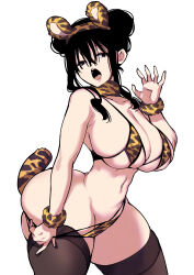 Rule 34 | 1girl, absurdres, animal ears, animal print, ass, bikini, black hair, breasts, butt crack, choker, curvy, erotic x anabolic, fake animal ears, hairband, highres, huge ass, inui achu, large breasts, micro bikini, mitsukura itsuha, navel, open mouth, swimsuit, tail, thick thighs, thighhighs, thighs, tiger ears, tiger print, tiger tail, underboob, undressing, wide hips, wristband